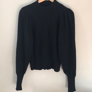 Express black balloon sleeve mock neck top